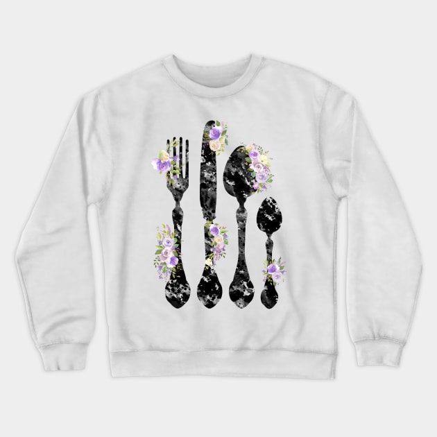 Fork Knife and Spoon Crewneck Sweatshirt by erzebeth